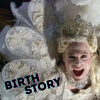birthstory: headshot of lestat in wig and feathers with text reading "birth story" (lestatindrag.gif)