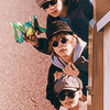 likealighthouse: hotaro, sabimaru, and rinne from kamen rider gotchard wearing hats and sunglasses as subterfuge all sticking their heads out from behind a wall with hotaro holding hopper1 (gotchard head stack)