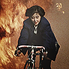 linky: Megumi riding her bike as there is an explosion behind her. (Liveman: Megumi - Bike)