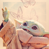magnavox_23: Grogu reaches up his hand towards butterflies in the sky (Mando_Grogu_withbutterflies)