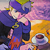 javert: morty chilling at a café (pkmn morty coffee)