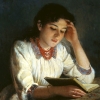 babbling_bookends: An oil on canvas painting of a girl reading a book (Default)