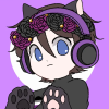 wems: human girl in mostly hues of purple. she has cat paws, headphones, and a flower crown. (doxion, picrew, purple)