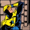 cliffyg: DC Comics character Booster Gold leans over with his arm over his head. (booster gold)