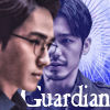 tarlanx: Shen Wei in profile with Zhao Yunlun faded on purple background and text GUARDIAN (Cdrama - Guardian 01)