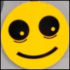 drivingmebonkas: a photo of a yellow emoji. it's smiling but its eyes are wide with pinhole irises and dark eyelids. it looks stressed and traumatised. (sticker, stressed, stressed sticker)