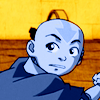 sarajayechan: Aang assuming a battle stance. He's shaded in blue to contrast the orange-toned background. ([ATLA] Aang)