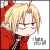 e_k_braveman: Edward Elric looking annoyed. Caption is "I hate you all" (annoyed)