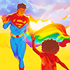 ao3_isdown: Superman with a rainbow cape. (Superman is gayyy)