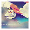 watersword: Someone holding a book open next to a cup of tea. (Stock: quiet)