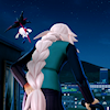 sarajayechan: AZ and Floette looking out over the city at nighttime ([Pokemon Kalos] AZ+Floette)