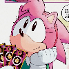 lotusburned: classic amy rose resting her head on her knuckles and smiling, holding her tarot cards in the other. (Default)