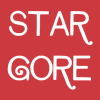 stargore: The words "Star Gore" on a deep red background in curly white letters (Stargore but Christmassier)