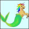 palominocorn: A happy rainbow hippocamp with a unicorn horn. (hippocamp)
