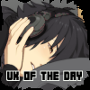 vkotd: bishounen with black hair in all black lays on a black pillow and listens to music with his headphones. text says "VK OF THE DAY" (VK of the Day)
