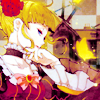 militarypenguin: Beatrice with a hand to her chin and a golden butterfly in the background, from the cover of the Umineko image album "ROKKENJIMA in LOVE". (Umineko - Beatrice)