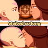 sarajayechan: Frames of Aang and Katara looking into each other's eyes, then kissing. The text reads "waited so long." ([ATLA] Kataang)