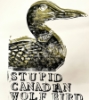 radiantfracture: Loon linocut with text Stupid Canadian Wolf Bird (stupid Canadian wolf bird)