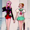 mikogalatea: Utena and Wakaba from Revolutionary Girl Utena, walking back from school together while holding hands. ([Utena] Utena and Wakaba)