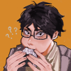 mola_mola: An icon of the Haikyuu character Akaashi Keiji (as an adult) eating an onigiri. (akaashi keiji)