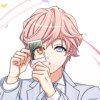 eyoqy: muku 9th anni card unbloomed (holding up a photo of yuki's eye to his own) (a3!)