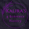 kalira_3sf: sparkling black sand with a bright purple circular design, text inside reads Kalira's 3 Sentence Ficcery (3SF)