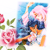 sarajayechan: Utena and Anthy sleeping, framed by a white background with a pink rose. ([RG Utena] Utena/Anthy sleep)