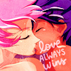 sarajayechan: Utena and Anthy kissing. The text reads "Love always wins". ([RG Utena] Utena/Anthy)