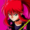 friednice: kruama ona hot pink background with hsi hair in a pony tail wearing a choker....... (kurama choker)