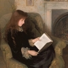 ermingarden: a girl curled in an armchair reading a book (reading: cozy)