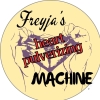 notfreyja: Text reading "Freyja's heart-pulverizinf machine" over a purple heart on a yellow background (Default)