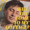 elian_panatomicpublishing: Shane Hollander with his eyes closed and a text overlay reading 'will you come to my cottage?' (Cottage)
