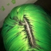 wherethegrassisgreener: photo of a person with neon green hair, and dark roots, from above (Default)