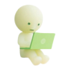 chromatic_crow: a green glow in the dark Smiski figure with a laptop (bloggin)
