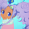 majoukoufu: Meredy smiles over her shoulder, with critter friend Quickie perched on her head (02 - Baiba!)