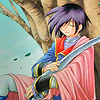 majoukoufu: Leon holds Chaltier (a sentient sword) to his heart under a tree, smiling peacefully (08 - Best partners)