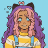 marysue_thesparkle: A human with purple+pink hair smiling to the Camera. (sona picrew)