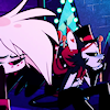 sarajayechan: Husk and Angel sitting on a curb. Angel's at a low point and Husk is reminded of himself. ([Hazbin Hotel] Huskerdust angst)