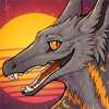 corvarrow: Fluffly dragon/Gryphon looking creature making a happy face in front of a synthwave sun (Arrow Synth)