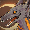 corvarrow: Fluffly dragon/Gryphon looking creature making a happy face in front of a moon (Arrow Moon)