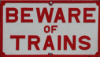 kayla_allen: Old style railway sign on a heritage line in the UK (Beware of Trains)