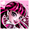 princessal: A picture of Draculaura, a pink-skinned vampire girl with black and pink hair tied into pigtails. She is looking over her shoulder and smiling. (Default)