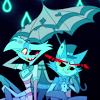 shamanicshaymin: Angel & Husk sitting under an umbrella together lit in cyan. (Huskerdust :: Loser Baby)