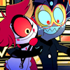 militarypenguin: Niffty and Baxter looking at something with eyes widened in interest, from Hazbin Hotel. (HH - check it out)
