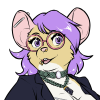 viscountexx: a smiling mouse fursona with cute purple hair and cream-colored fur, with several piercings and necklaces. and some cute tits. (Default)