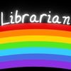 corrvin: the word "librarian" glows in white above a rainbow, on a black background (Default)