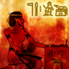 lexicalcrow: image of an egyptian scribe sitting at a table with a palette in their hands (scribe icon)