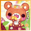 inchoatewords: a kawaii bear sitting on a stump with a coffee and pastry (cute)