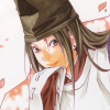 princessal: Fujiwara no Sai, a pale-skinned man with long, straight black hair and black eyes. He wears a white kariginu robe over a red kimono, along with a tall black hat. He is leaning forwards and smililng at the viewer, perhaps a bit mischieviously. The background is white and peach. (Sai)