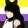 tomura: Blake Belladonna from RWBY in front of the nonbinary pride flag (Blake)
